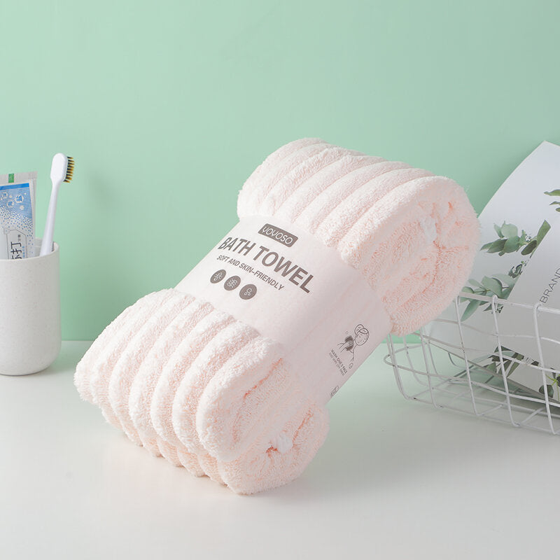 Asciugamano da bagno jacquard 3D a righe larghe, colore rosa chiaro