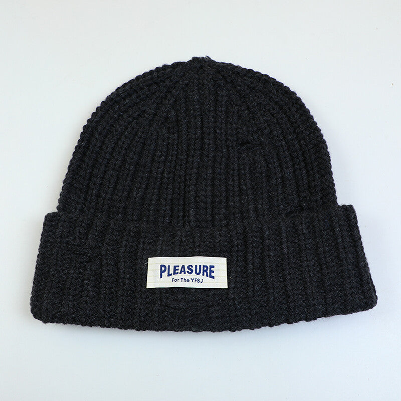 PLEASURE Cappello in lana per adulti con etichetta in tessuto Street con fori - grigio scuro