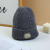 Cappello di lana per bambini a tesa larga a forma di gattino - grigio