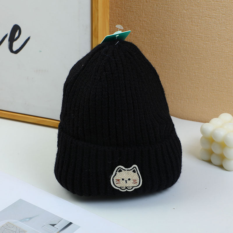 Cappello di lana per bambini a tesa larga a forma di gattino - nero