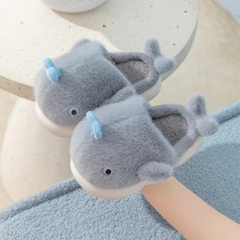 Pantofole in cotone per bambini a forma di balena taglia 28-29 - grigio chiaro