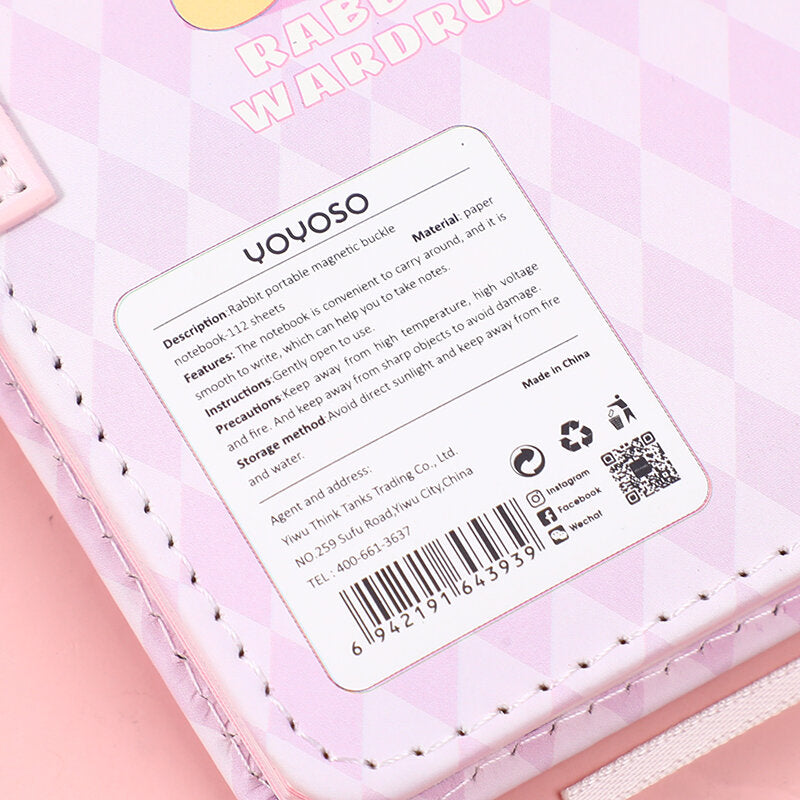 Quaderno portatile con fibbia magnetica a forma di coniglio - pagina a colori