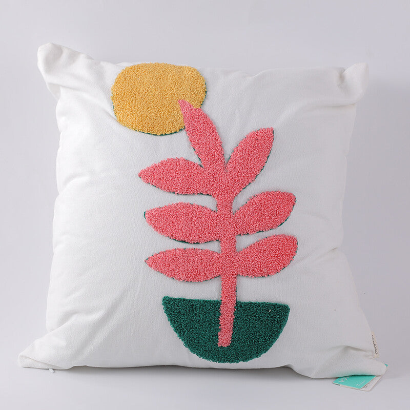 CUSCINO in tela di cotone ricamato  a forma di fiore