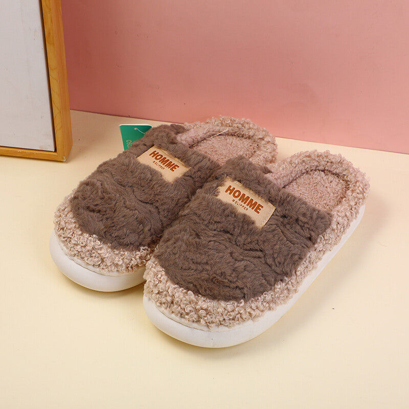 Pantofole semplici a contrasto con logo alfabetico da uomo a punta chiusa, taglia 40-41, caffè