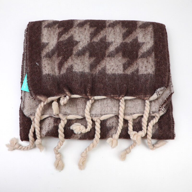 Sciarpa da donna ispessita con treccia ruvida in pied-de-poule