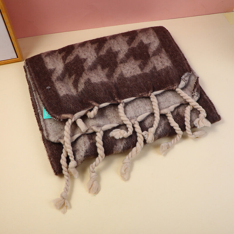 Sciarpa da donna ispessita con treccia ruvida in pied-de-poule