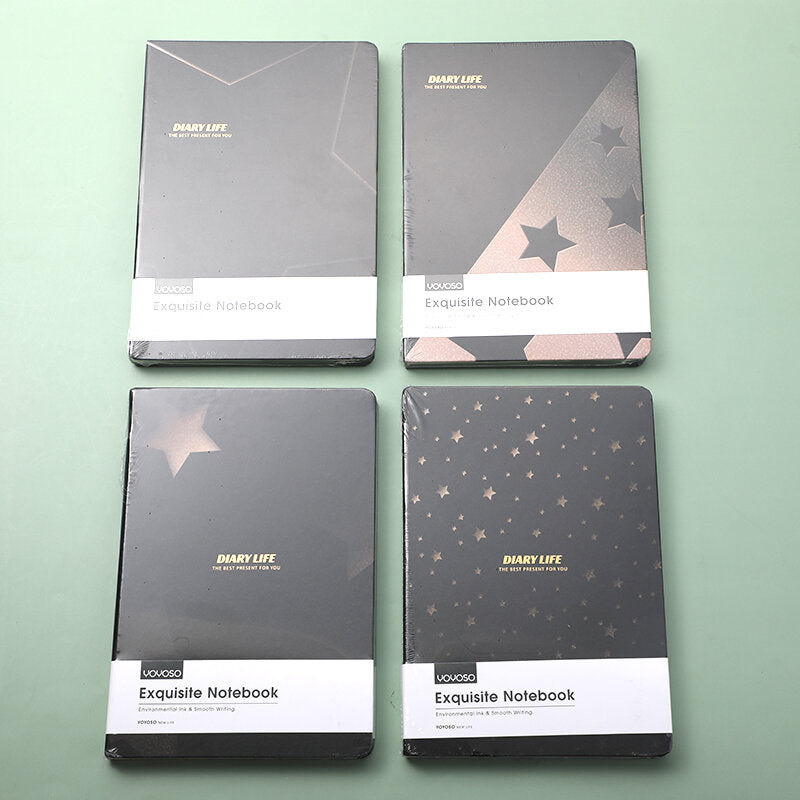 Coditina cartonata nera oro a cinque stelle A6 - pagine a righe orizzontali