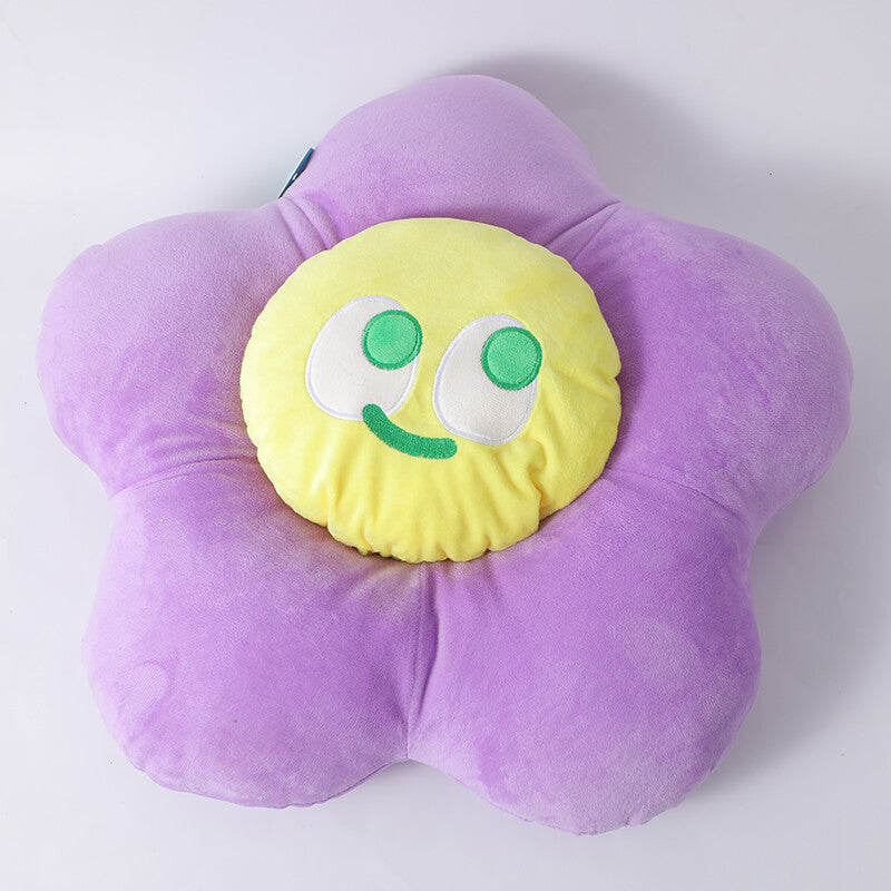 Cuscino fiore colorato con faccina sorridente - viola