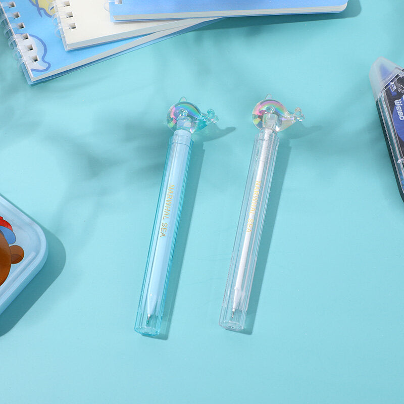 Penna gel a forma di balena con corna singole in cristallo, nera