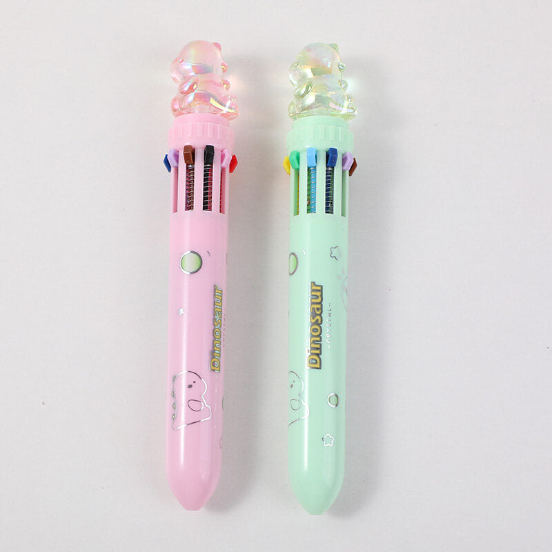 Penna a sfera a dieci colori con piccolo dinosauro di cristallo