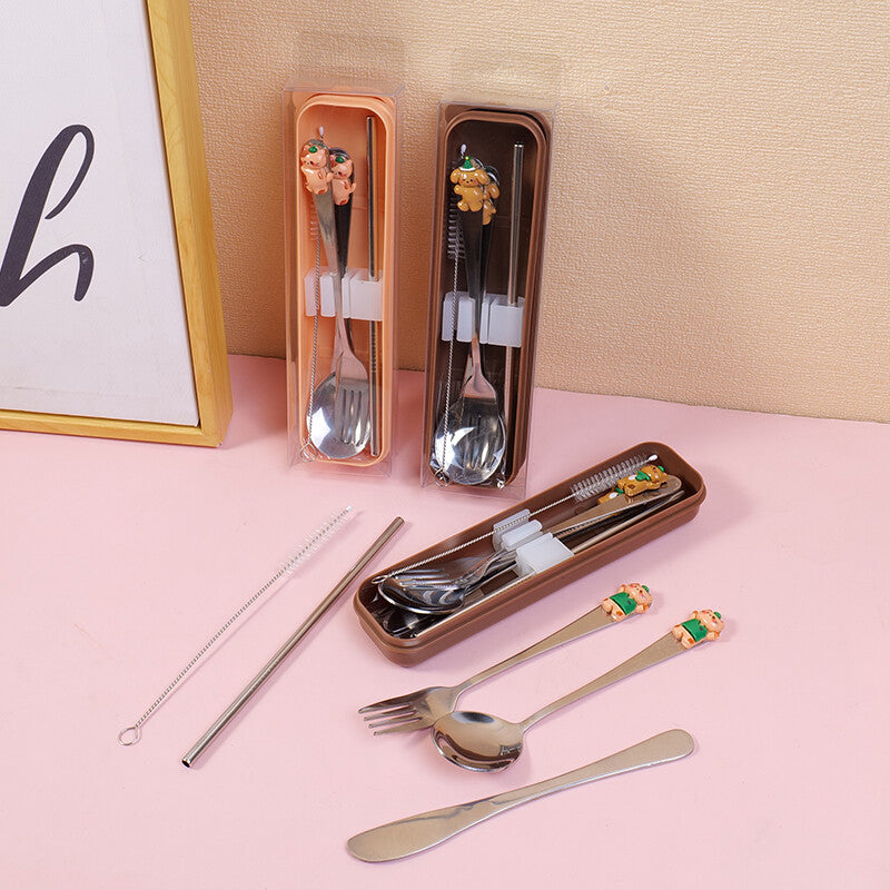 Set di cucchiaio, forchetta, coltello e cannuccia Kitten's Journey