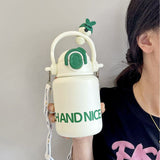 Tazza termica con gli occhi bendati da 550 ml-Bianco