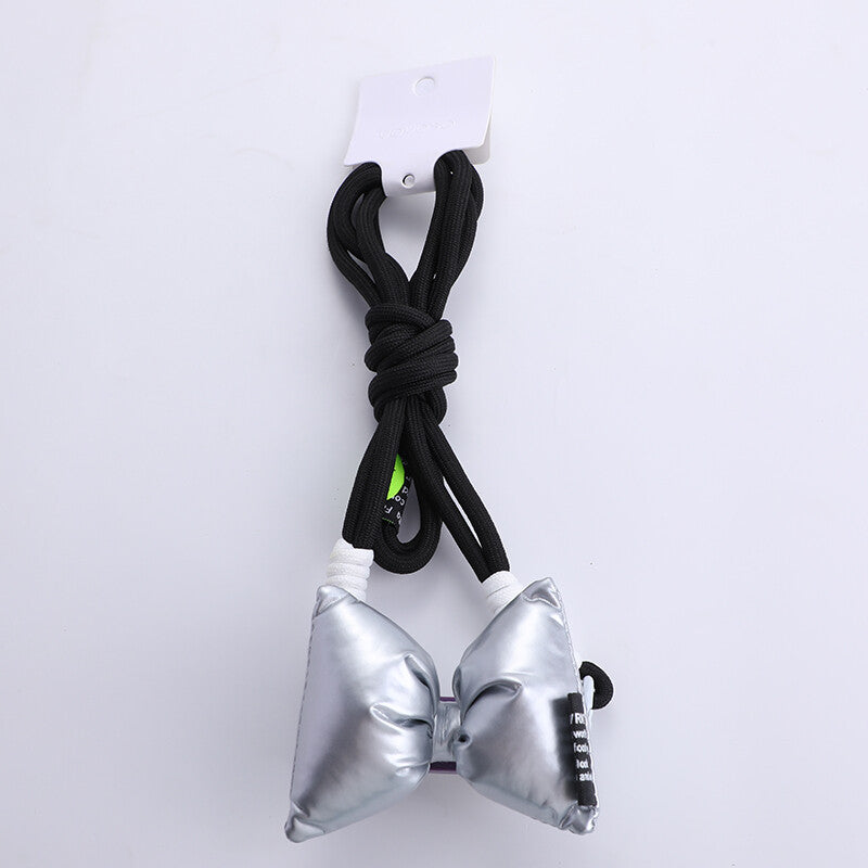 Clip posteriore universale per telefono con fiocco argentato fluorescente e cordino (senza custodia per telefono)