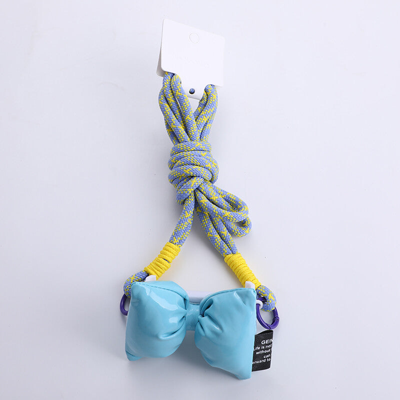 Clip posteriore universale per telefono con fiocco blu fluorescente e cordino (senza custodia per telefono)