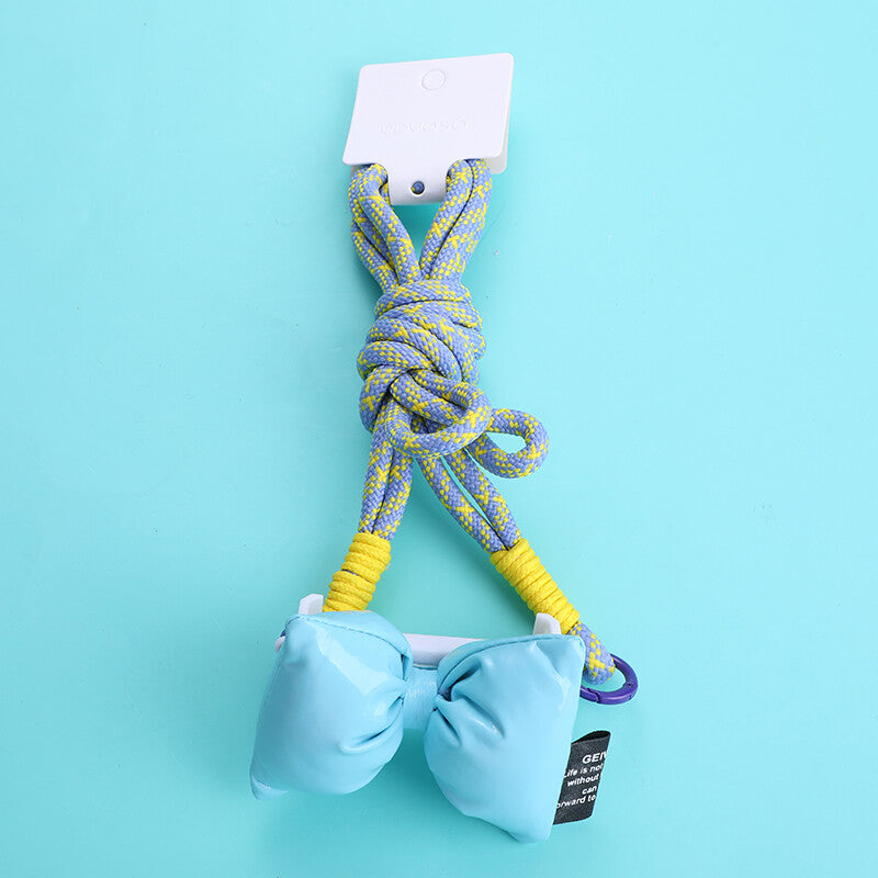 Clip posteriore universale per telefono con fiocco blu fluorescente e cordino (senza custodia per telefono)