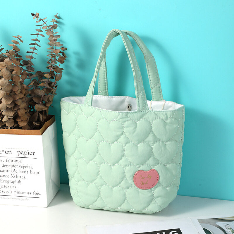 Borsa a secchiello portatile ricamata con amore, verde