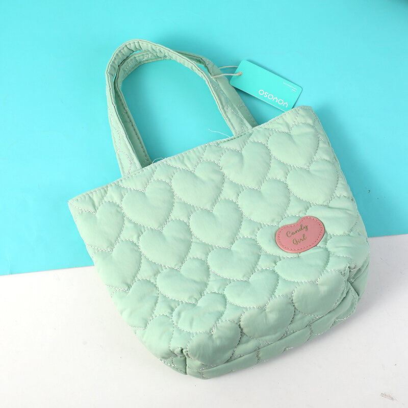 Borsa a secchiello portatile ricamata con amore, verde