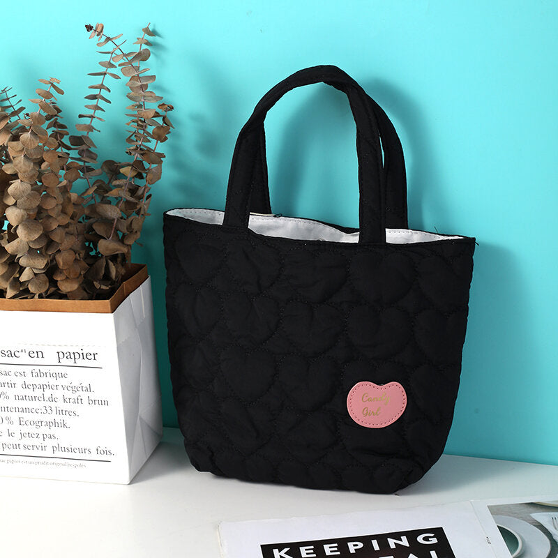 Borsa a secchiello portatile ricamata con amore - nero