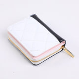 Piccolo portafoglio con cerniera doppia con giunzione a colori con rombo ricamato in 3D, bianco