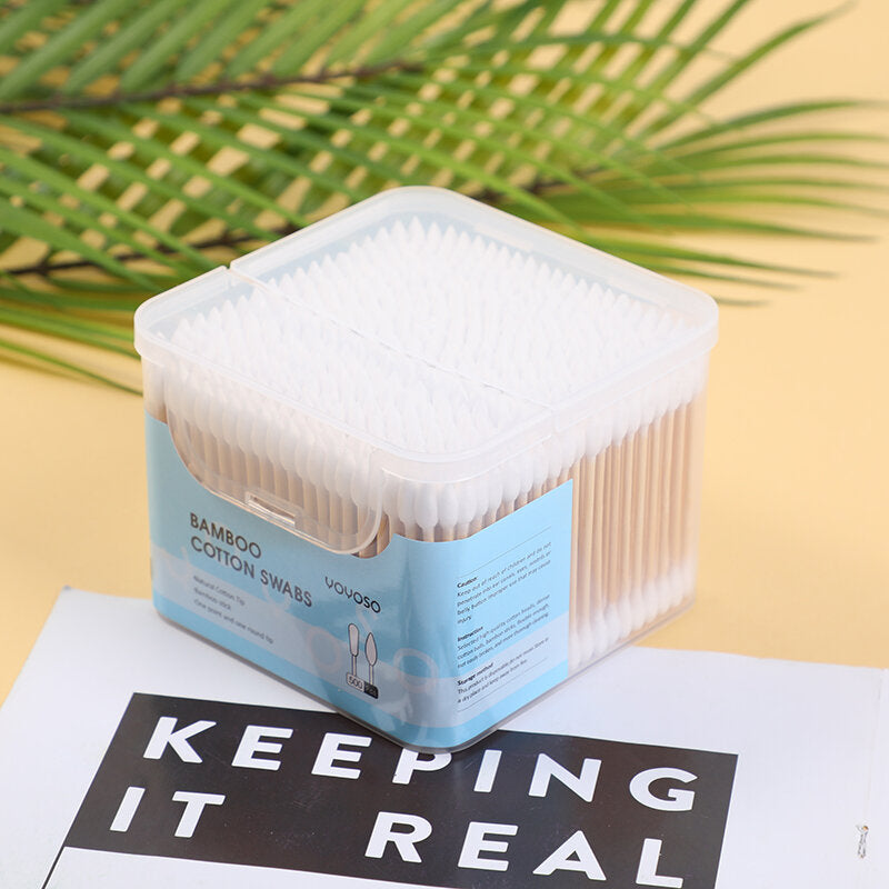 cotton fioc Scatola quadrata a conchiglia in cotone di bambù 500pz (una punta e una punta rotonda)