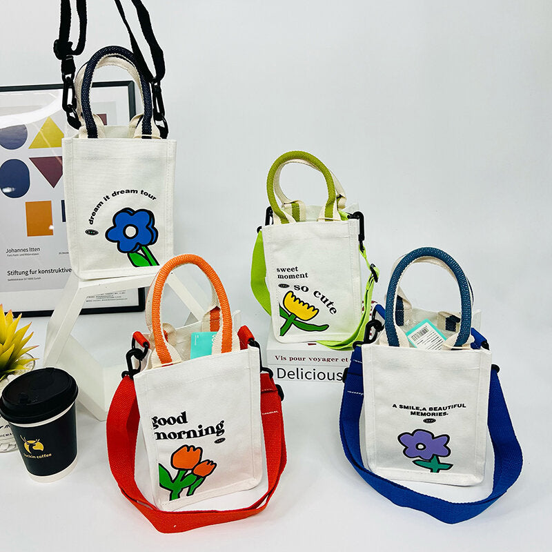 Borsa crossbody in tela quadrata / Borsa della spesa rivestita della serie Stick figure flower