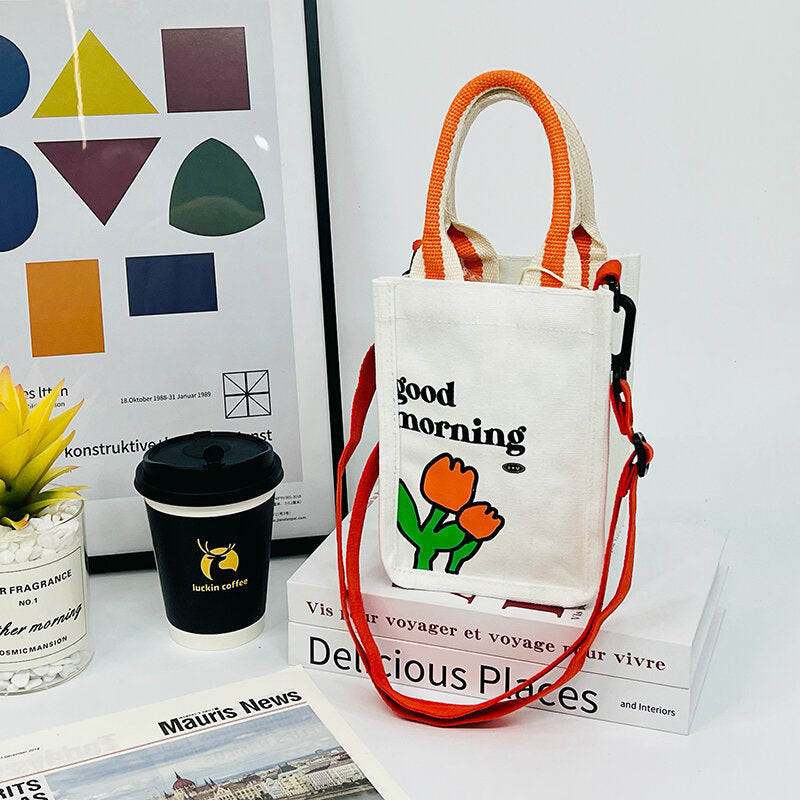 Borsa crossbody in tela quadrata / Borsa della spesa rivestita della serie Stick figure flower