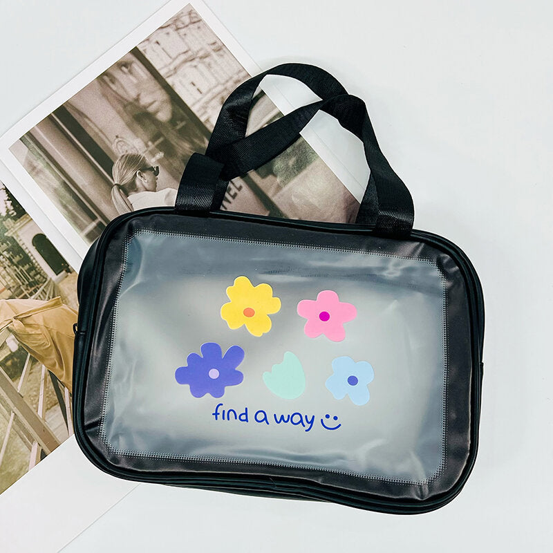 Borsa da toilette orizzontale di grandi dimensioni / Borsa per il trucco smerigliata della serie Freshness flowers