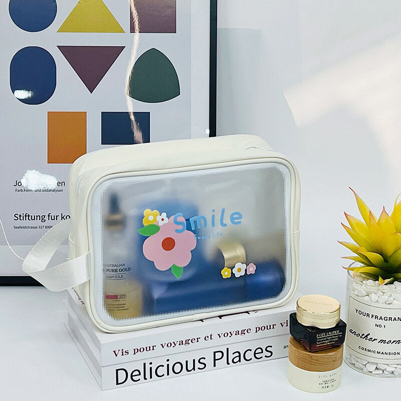 Borsa da toilette media orizzontale / Borsa per il trucco smerigliata della serie Freshness flowers