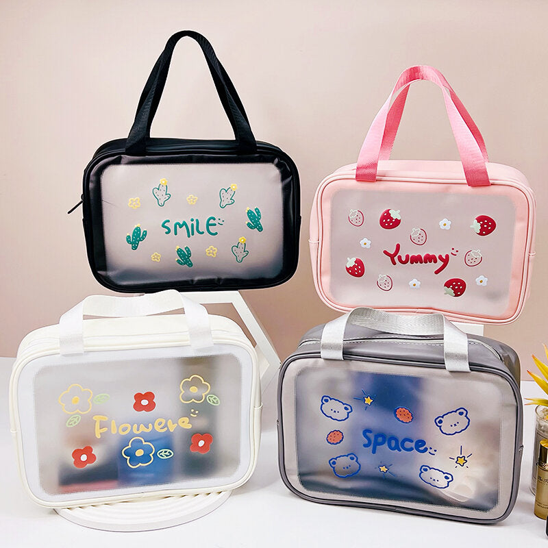 Borsa da toilette orizzontale di grandi dimensioni / Borsa per il trucco smerigliata della serie Fun friends