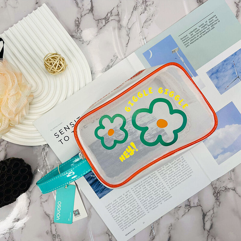 Piccola borsa da toilette orizzontale / Borsa per il trucco in garza a rete della serie "Stick figure" per bambini