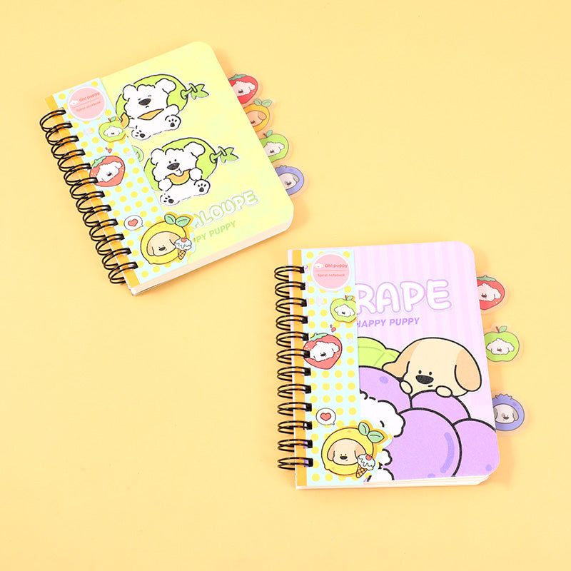 Quaderno a spirale con segnalibro in PVC a forma di cane papi colorato e fruttato