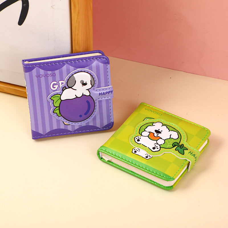 Mini quaderno quadrato con fibbia magnetica a forma di cane papi colorato e fruttato - pagine colorate all'interno