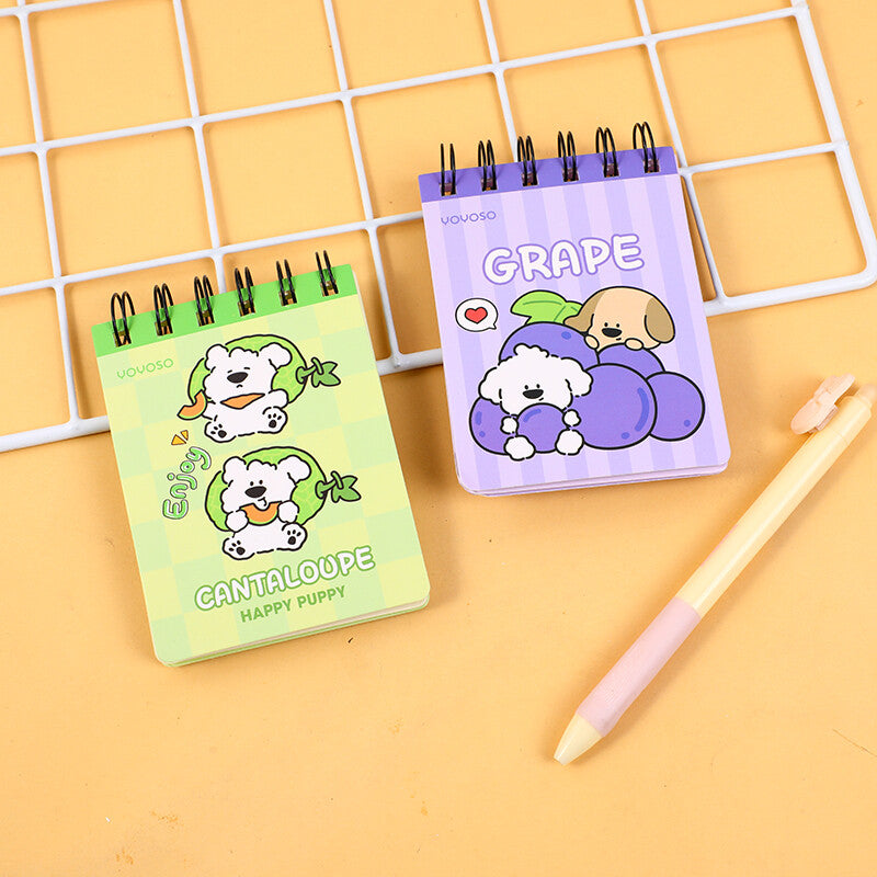 Bigliettini adesivi colorati a forma di papi dog con frutta