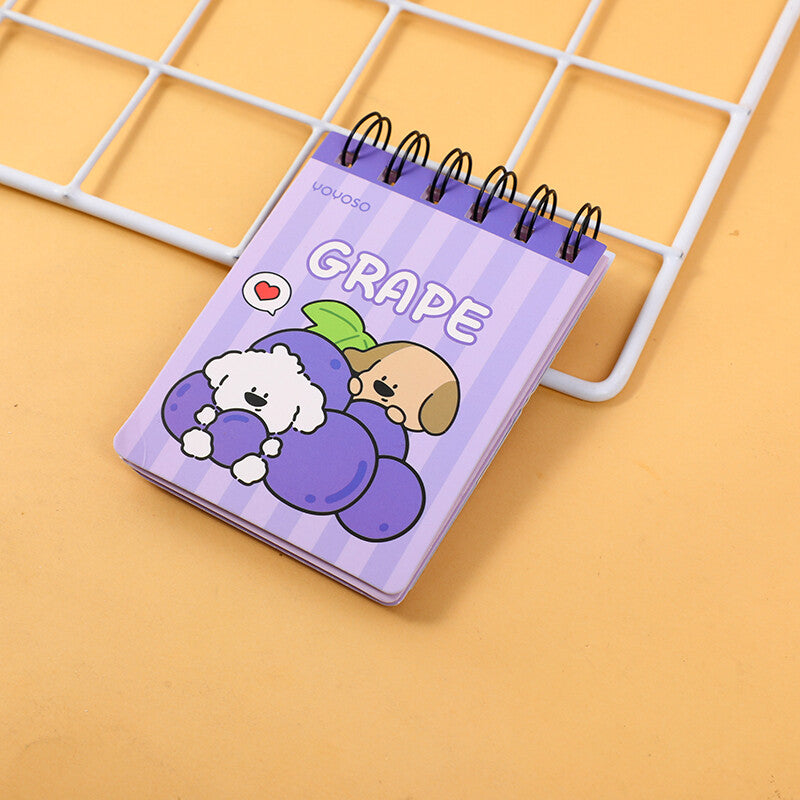 Bigliettini adesivi colorati a forma di papi dog con frutta