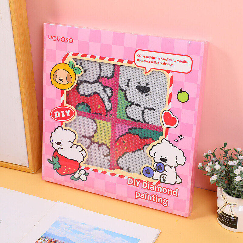 Quadro a diamante colorato di papi cane fruttato 30x30mm stile D