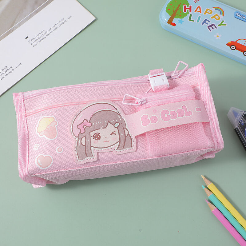 Borsa portamatite rettangolare multistrato bambina rosa