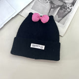 Cappello lavorato a maglia con fiocco per bambini-nero