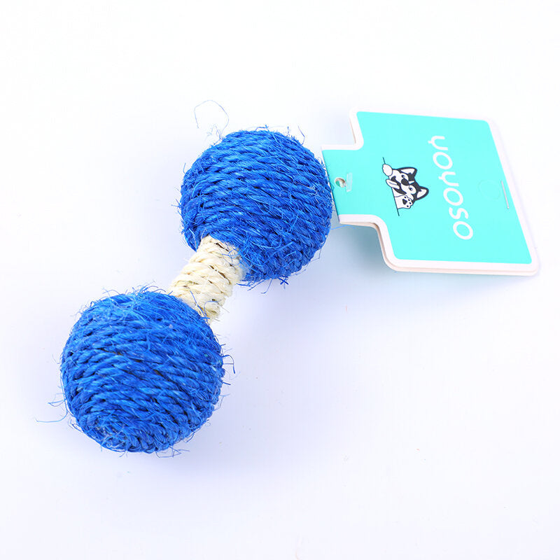 Barbell giocattolo per cani in canapa sisal blu e bianco