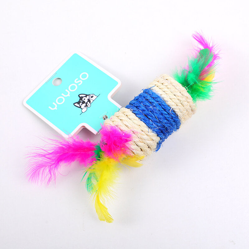 Giocattolo per cani con piume lunghe e rotonde blu e bianche