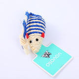 Gioco per cani in sisal e canapa con topo a strisce bianche e blu