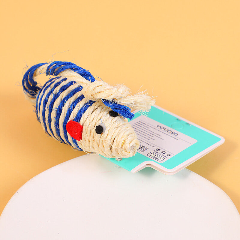 Gioco per cani in sisal e canapa con topo a strisce bianche e blu