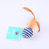 Giocattolo per cani in sisal e canapa con piume a righe bianche e blu