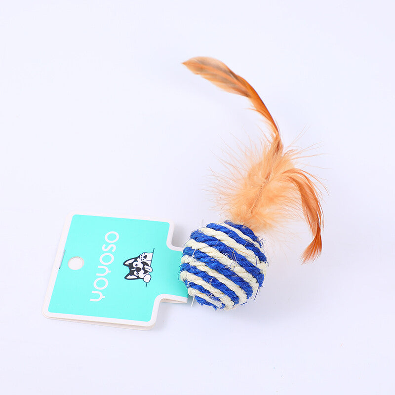 Giocattolo per cani in sisal e canapa con piume a righe bianche e blu