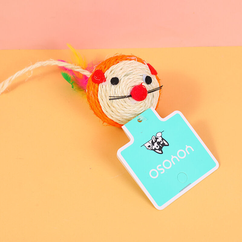 Gioco per cani in sisal e canapa con topo giallo e bianco