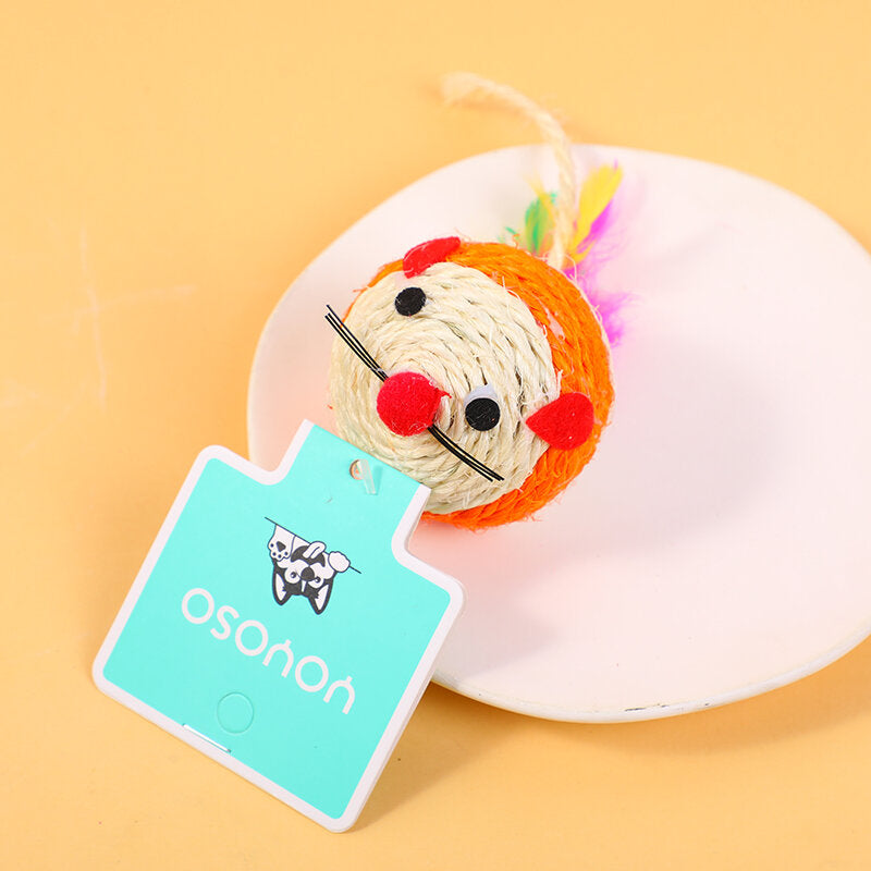 Gioco per cani in sisal e canapa con topo giallo e bianco