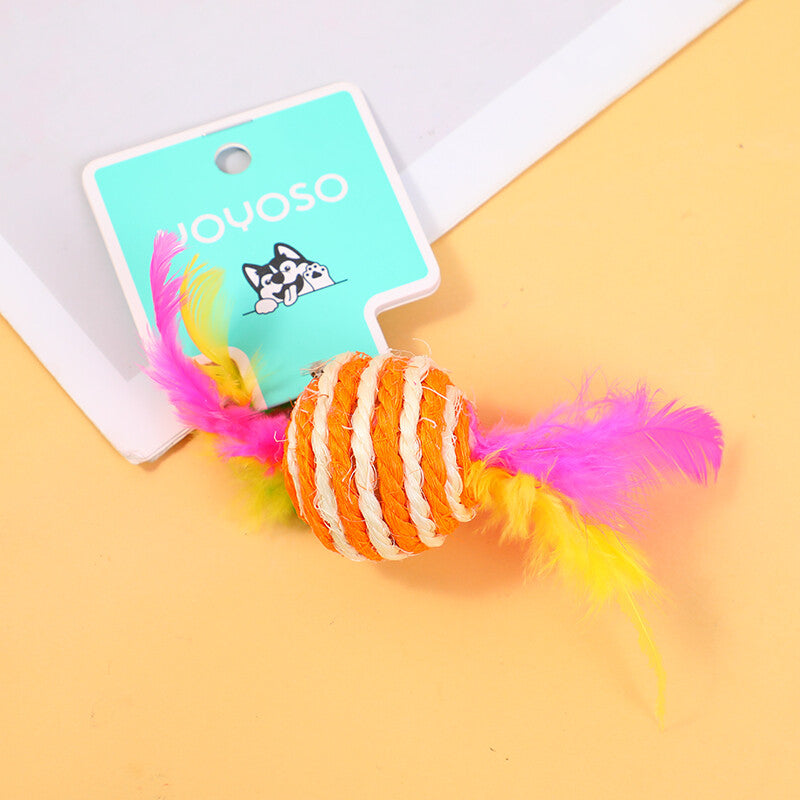 Palla gialla e bianca in piuma di canapa sisal giocattolo per cani-2