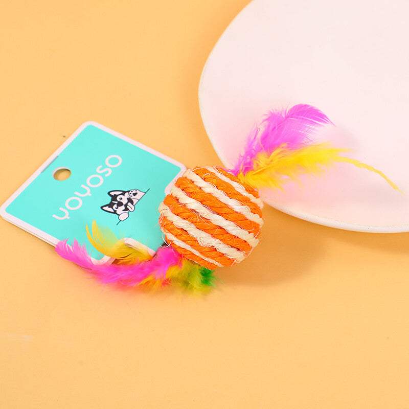 Palla gialla e bianca in piuma di canapa sisal giocattolo per cani-2