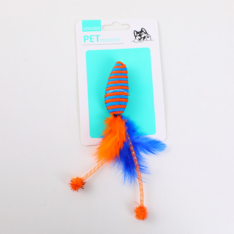 Giocattolo per gatti in corda spessa media con piume di carota