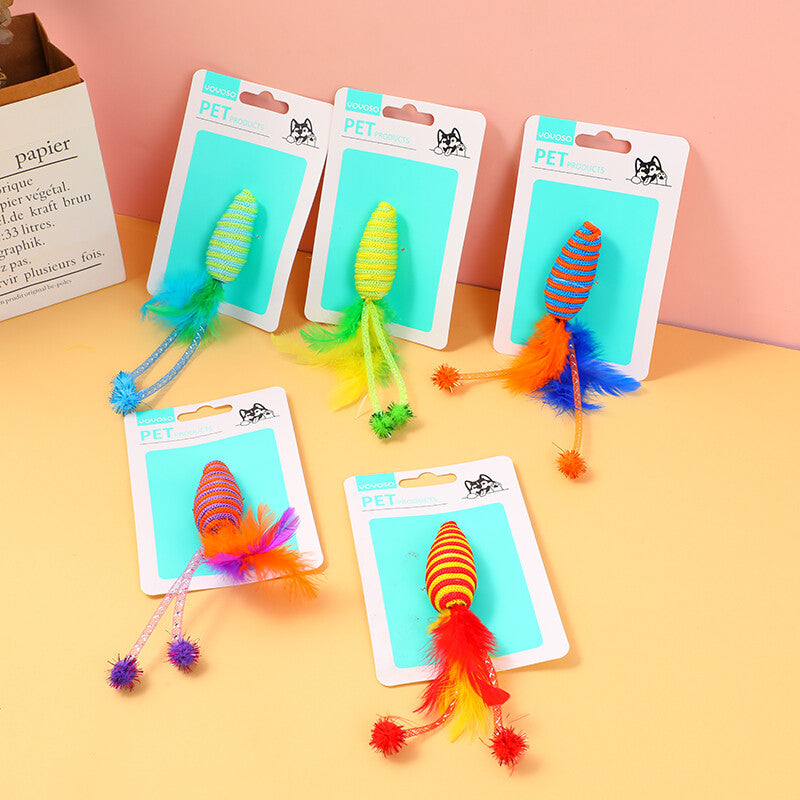 Giocattolo per gatti in corda spessa media con piume di carota