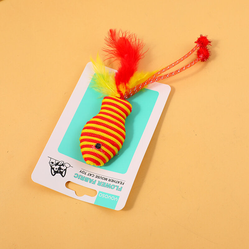 Giocattolo per gatti in corda spessa media con piume di pesce